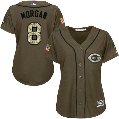 Reds #8 Joe Morgan Green Salute to Service Women's Stitched MLB Jersey