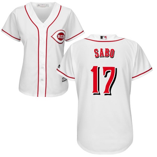 Reds #17 Chris Sabo White Home Women's Stitched MLB Jersey