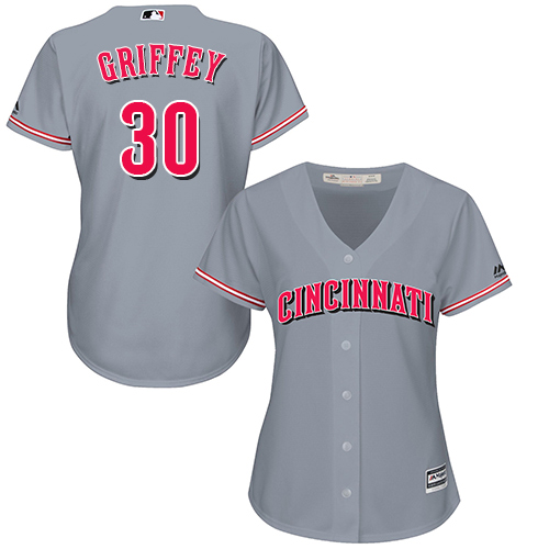 Reds #30 Ken Griffey Grey Road Women's Stitched MLB Jersey