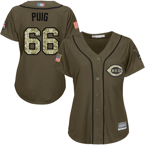 Reds #66 Yasiel Puig Green Salute to Service Women's Stitched MLB Jersey