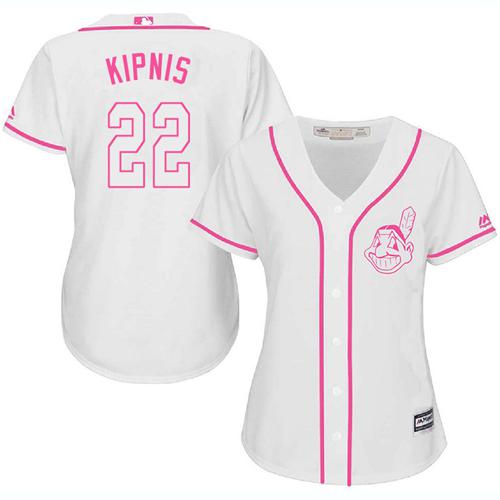 Indians #22 Jason Kipnis White/Pink Fashion Women's Stitched MLB Jersey