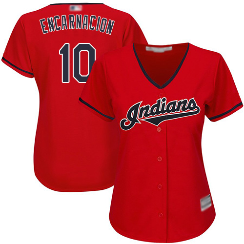 Indians #10 Edwin Encarnacion Red Women's Stitched MLB Jersey