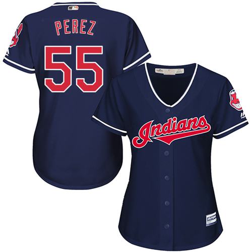 Indians #55 Roberto Perez Navy Blue Women's Alternate Stitched MLB Jersey
