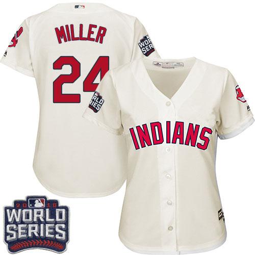 Indians #24 Andrew Miller Cream 2016 World Series Bound Women's Alternate Stitched MLB Jersey