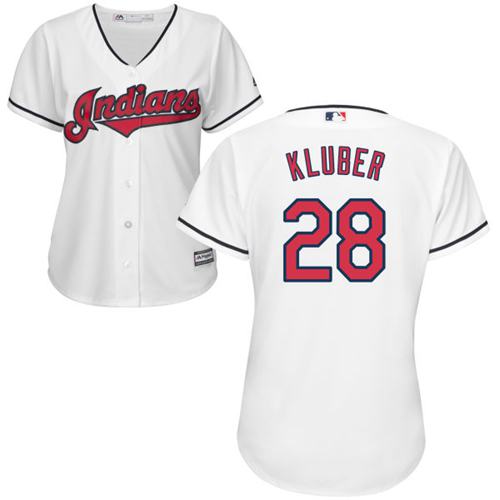 Indians #28 Corey Kluber White Women's Home Stitched MLB Jersey