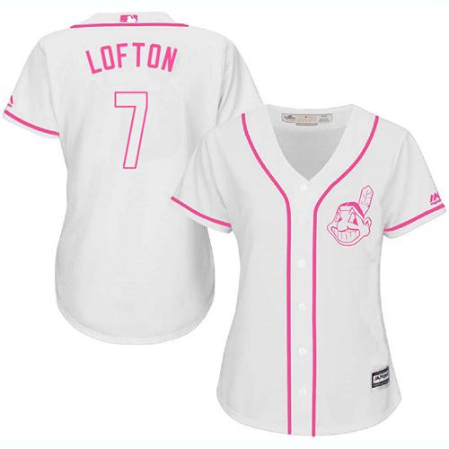 Indians #7 Kenny Lofton White/Pink Fashion Women's Stitched MLB Jersey