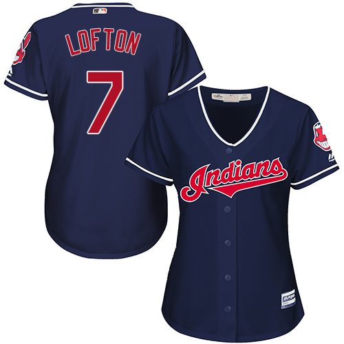 Indians #7 Kenny Lofton Navy Blue Alternate Women's Stitched MLB Jersey