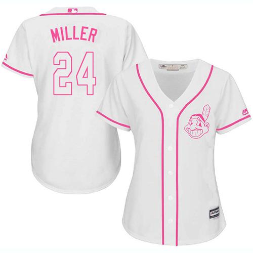 Indians #24 Andrew Miller White/Pink Fashion Women's Stitched MLB Jersey