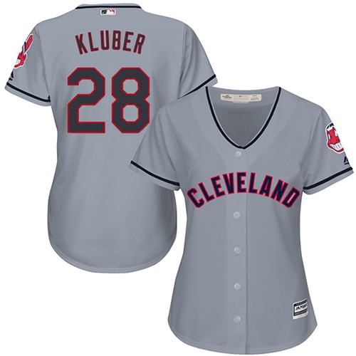Indians #28 Corey Kluber Grey Women's Road Stitched MLB Jersey