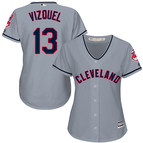 Indians #13 Omar Vizquel Grey Road Women's Stitched MLB Jersey