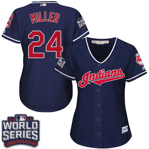 Indians #24 Andrew Miller Navy Blue 2016 World Series Bound Women's Alternate Stitched MLB Jersey