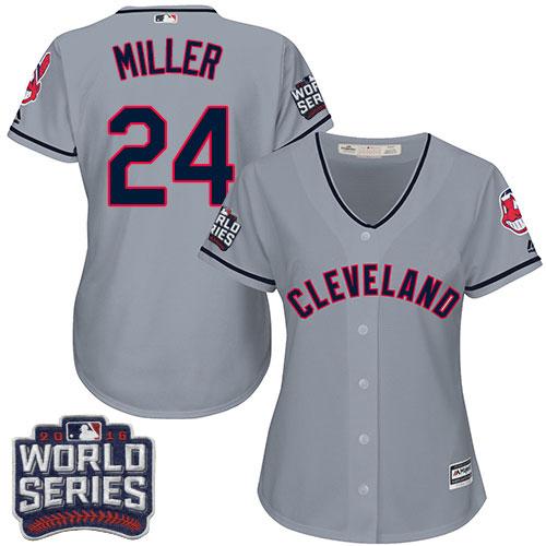 Indians #24 Andrew Miller Grey 2016 World Series Bound Women's Road Stitched MLB Jersey
