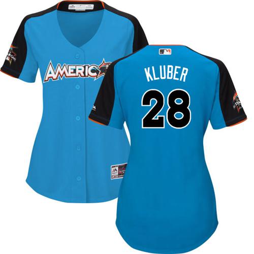 Indians #28 Corey Kluber Blue 2017 All-Star American League Women's Stitched MLB Jersey