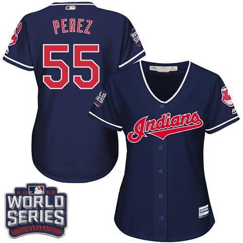 Indians #55 Roberto Perez Navy Blue 2016 World Series Bound Women's Alternate Stitched MLB Jersey