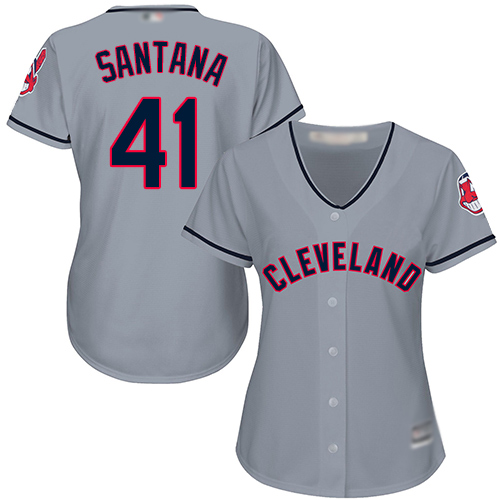 Indians #41 Carlos Santana Grey Road Women's Stitched MLB Jersey