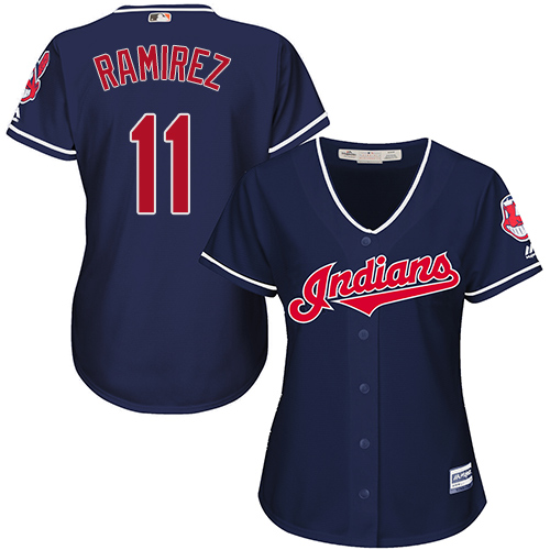 Indians #11 Jose Ramirez Navy Blue Alternate Women's Stitched MLB Jersey
