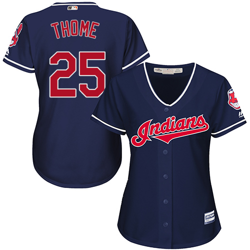 Indians #25 Jim Thome Navy Blue Alternate Women's Stitched MLB Jersey