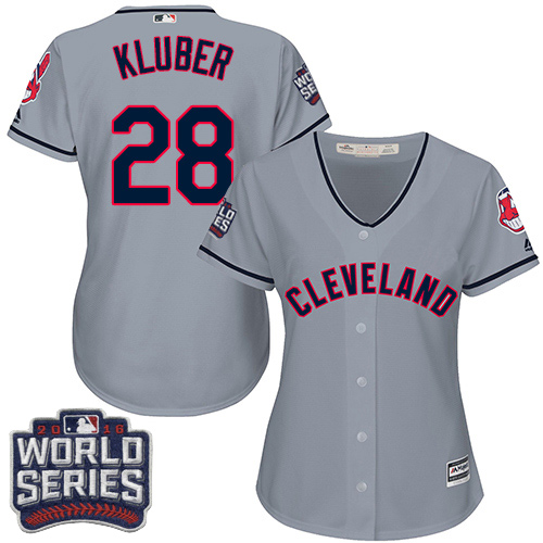 Indians #28 Corey Kluber Grey 2016 World Series Bound Women's Road Stitched MLB Jersey