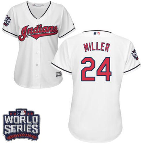 Indians #24 Andrew Miller White 2016 World Series Bound Women's Home Stitched MLB Jersey