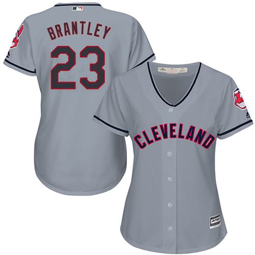 Indians #23 Michael Brantley Grey Women's Road Stitched MLB Jersey