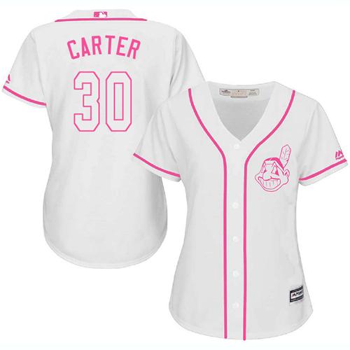 Indians #30 Joe Carter White/Pink Fashion Women's Stitched MLB Jersey