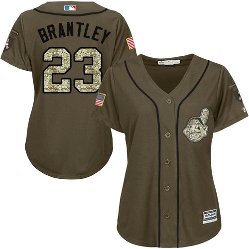 Indians #23 Michael Brantley Green Salute to Service Women's Stitched MLB Jersey