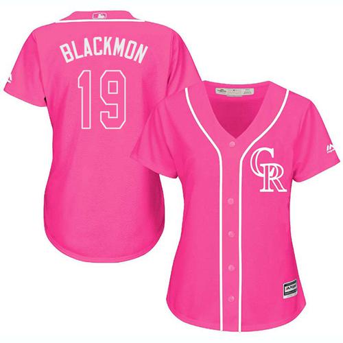 Rockies #19 Charlie Blackmon Pink Fashion Women's Stitched MLB Jersey