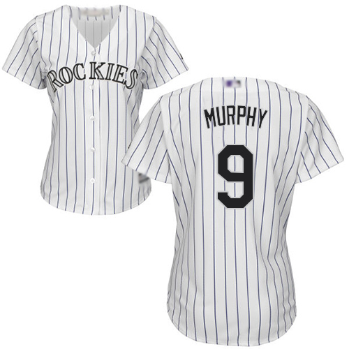 Rockies #9 Daniel Murphy White Strip Home Women's Stitched MLB Jersey