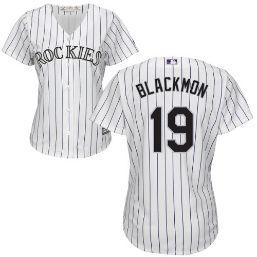 Rockies #19 Charlie Blackmon White Strip Home Women's Stitched MLB Jersey