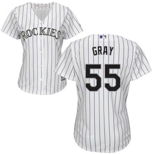 Rockies #55 Jon Gray White Strip Home Women's Stitched MLB Jersey