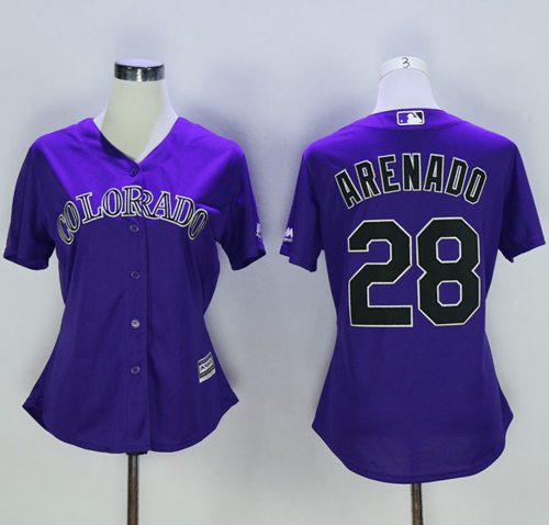 Rockies #28 Nolan Arenado Purple Alternate Women's Stitched MLB Jersey