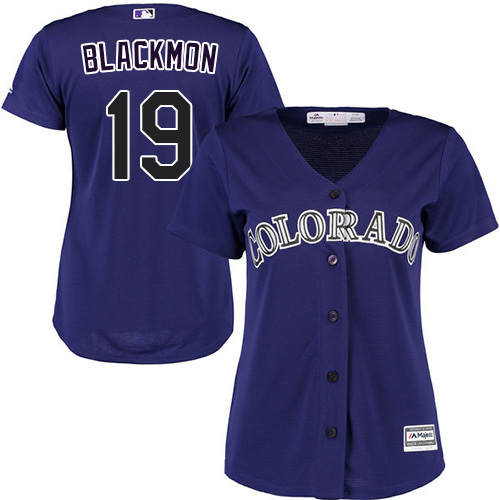 Rockies #19 Charlie Blackmon Purple Alternate Women's Stitched MLB Jersey
