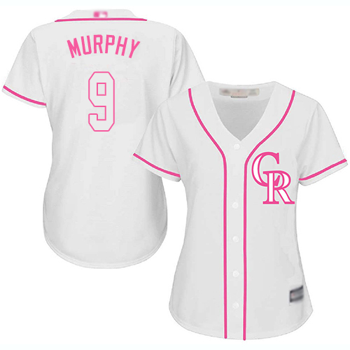 Rockies #9 Daniel Murphy White/Pink Fashion Women's Stitched MLB Jersey