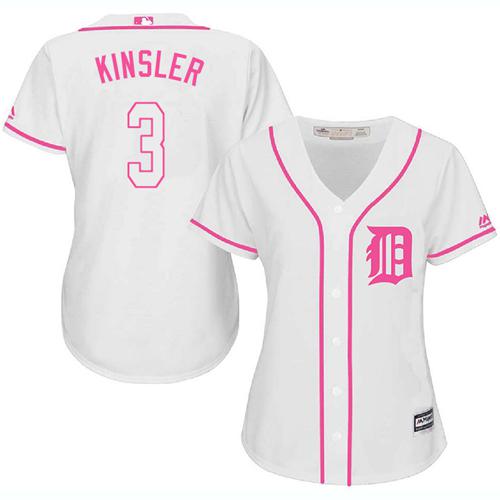 Tigers #3 Ian Kinsler White/Pink Fashion Women's Stitched MLB Jersey