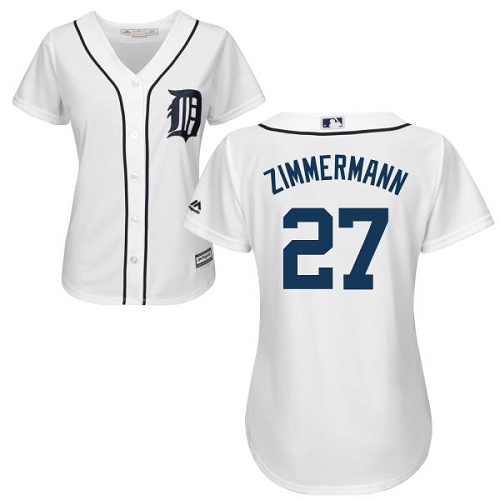 Tigers #27 Jordan Zimmermann White Home Women's Stitched MLB Jersey