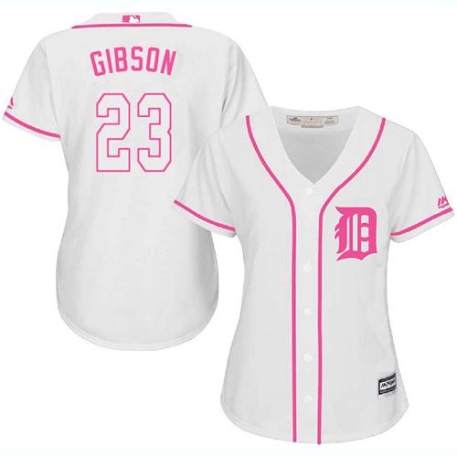 Tigers #23 Kirk Gibson White/Pink Fashion Women's Stitched MLB Jersey