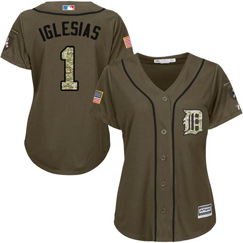 Tigers #1 Jose Iglesias Green Salute to Service Women's Stitched MLB Jersey