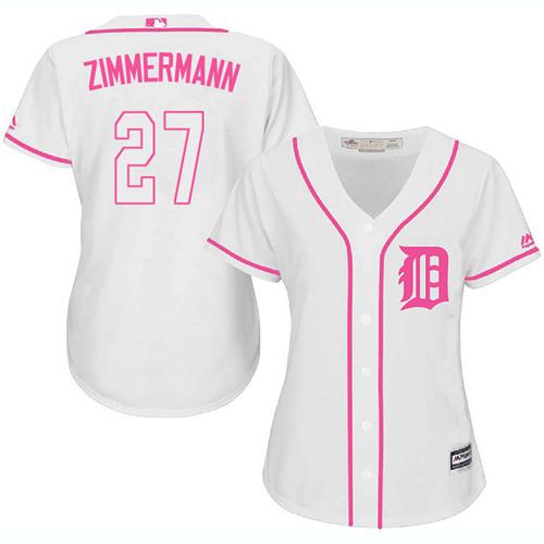 Tigers #27 Jordan Zimmermann White/Pink Fashion Women's Stitched MLB Jersey
