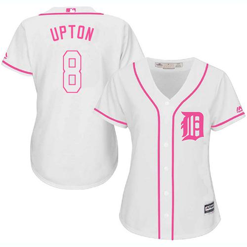Tigers #8 Justin Upton White/Pink Fashion Women's Stitched MLB Jersey