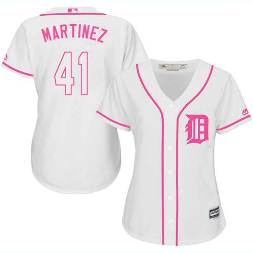 Tigers #41 Victor Martinez White/Pink Fashion Women's Stitched MLB Jersey