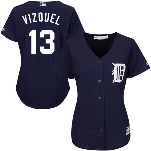Tigers #13 Omar Vizquel Navy Blue Alternate Women's Stitched MLB Jersey