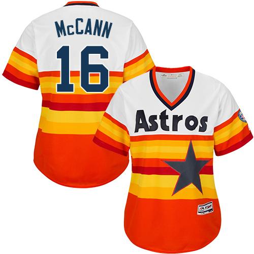 Astros #16 Brian McCann White/Orange Alternate Cooperstown Women's Stitched MLB Jersey