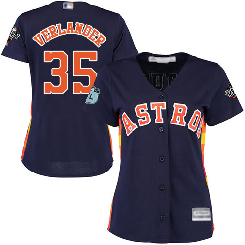 Astros #35 Justin Verlander Navy Blue Alternate 2019 World Series Bound Women's Stitched MLB Jersey
