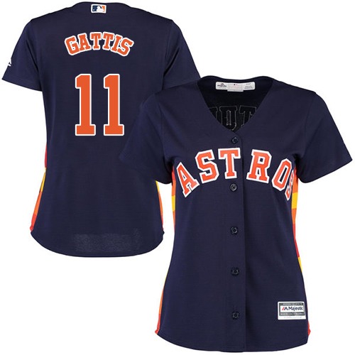 Astros #11 Evan Gattis Navy Blue Alternate Women's Stitched MLB Jersey