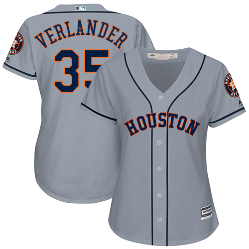 Astros #35 Justin Verlander Grey Road Women's Stitched MLB Jersey