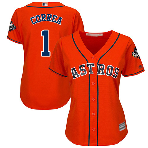 Astros #1 Carlos Correa Orange Alternate 2019 World Series Bound Women's Stitched MLB Jersey