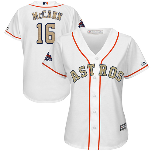Astros #16 Brian McCann White 2018 Gold Program Cool Base Women's Stitched MLB Jersey