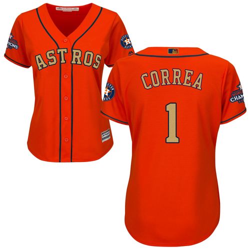 Astros #1 Carlos Correa Orange 2018 Gold Program Cool Base Women's Stitched MLB Jersey