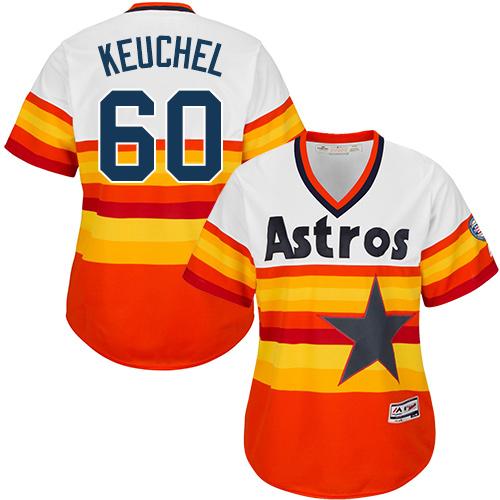 Astros #60 Dallas Keuchel White/Orange Alternate Cooperstown Women's Stitched MLB Jersey