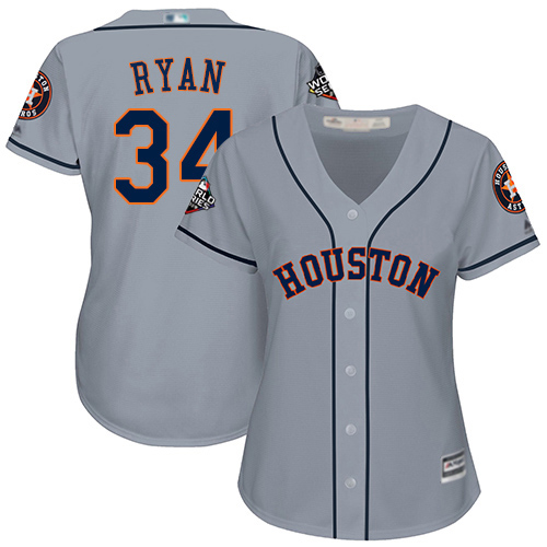 Astros #34 Nolan Ryan Grey Road 2019 World Series Bound Women's Stitched MLB Jersey